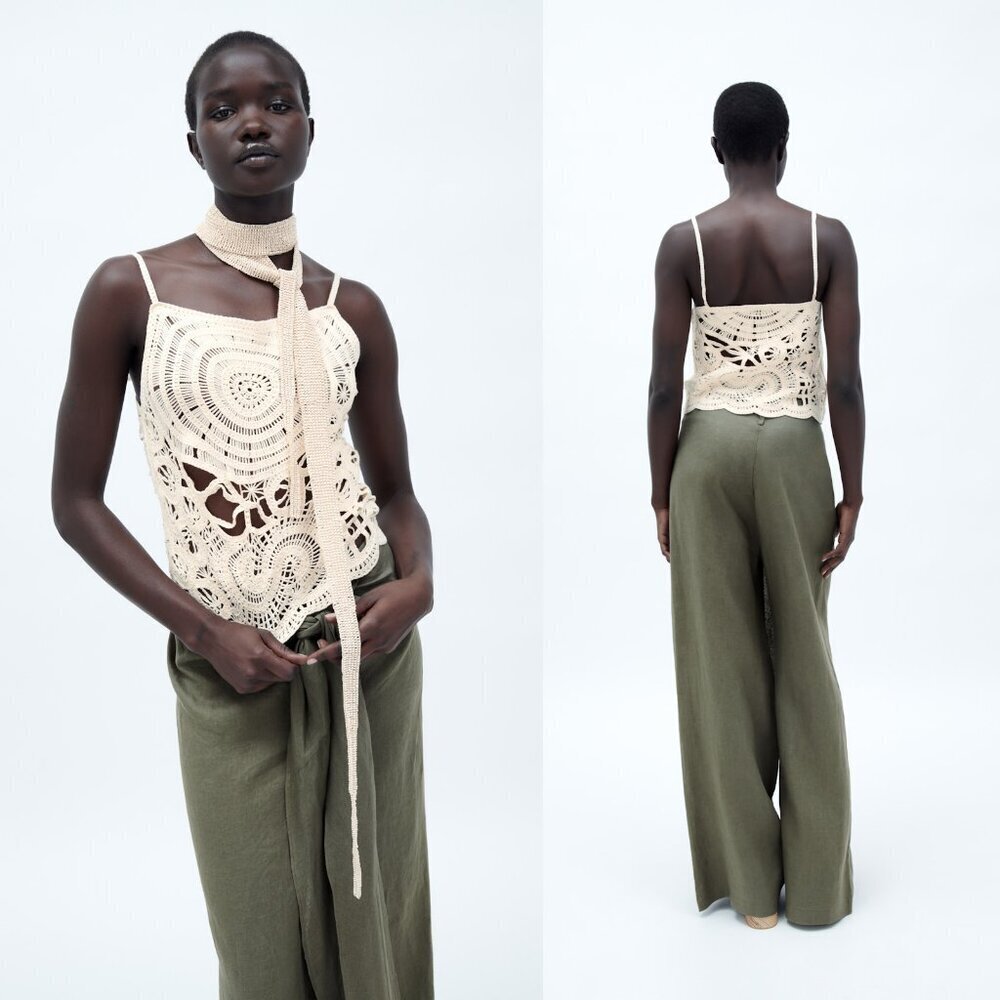 New Zara Ivory Crochet Cami Cotton Top Size M
